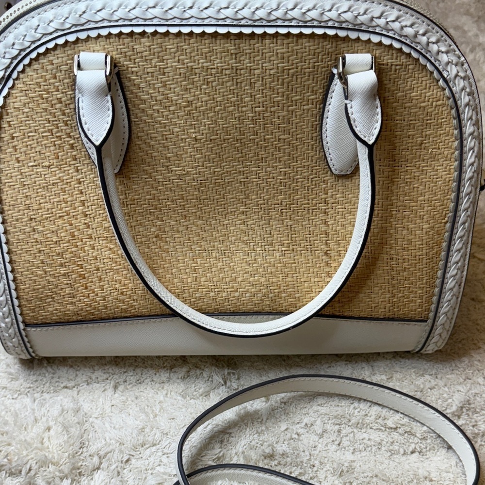 Kate Spade Reiley Straw Dome Satchel Tan and White - Picture 3 of 14